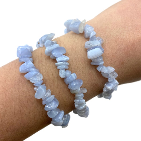 Blue Lace Agate Gemstone Bracelet, Blue Lace Bracelet, Blue Lace Agate Chip Bracelet, GE-6