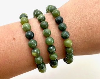 8mm Nephrite Jade Bracelet, Round Nephrite Jade Bracelet, Nephrite Jade Gemstone Bracelet, GC-55