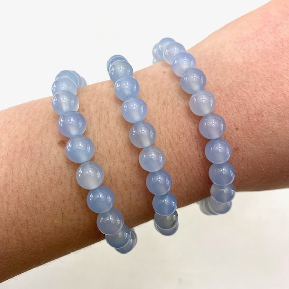 8mm Blue Chalcedony Bracelet Round Blue Chalcedony Bracelet Blue