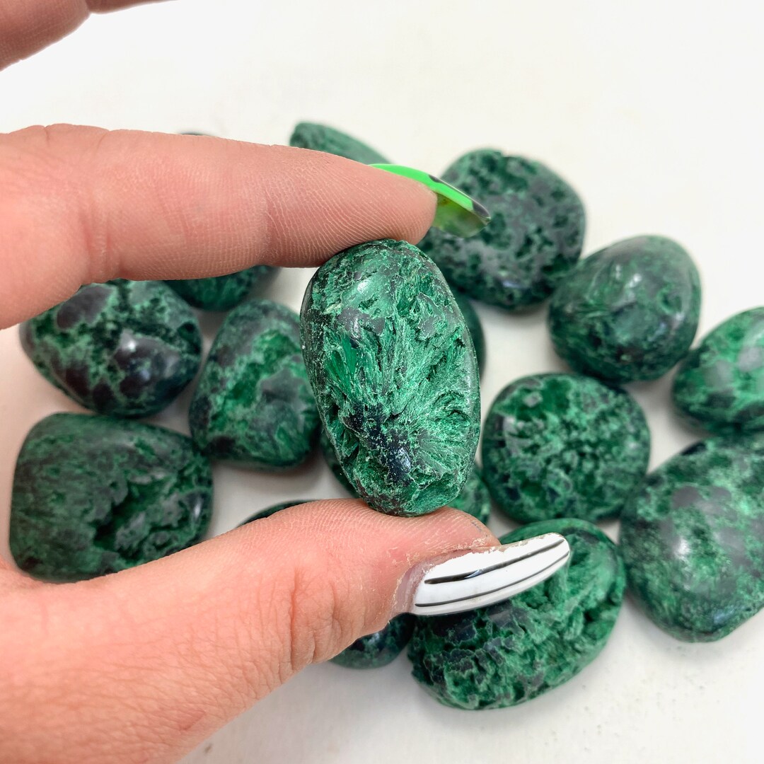 NEW Velvet Malachite Tumble, Tumbled Velvet Malachite, Tumbled Fibrous