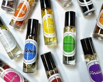 Essential Oil Roller Bottle Infused with Herbs and Crystals, 100% Therapeutic Essential Oil Roller Bottle
