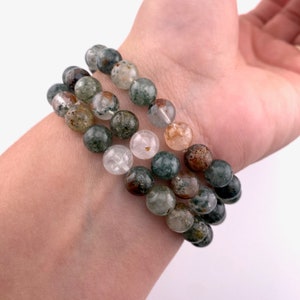 8mm Lodolite Quartz Bracelet, Round Garden Quartz Bracelet, Lodolite in Quartz Gemstone Bracelet, GC-66