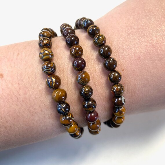 Boulder Opal Round Bracelet 6mm Boulder Opal Bracelet Quality
