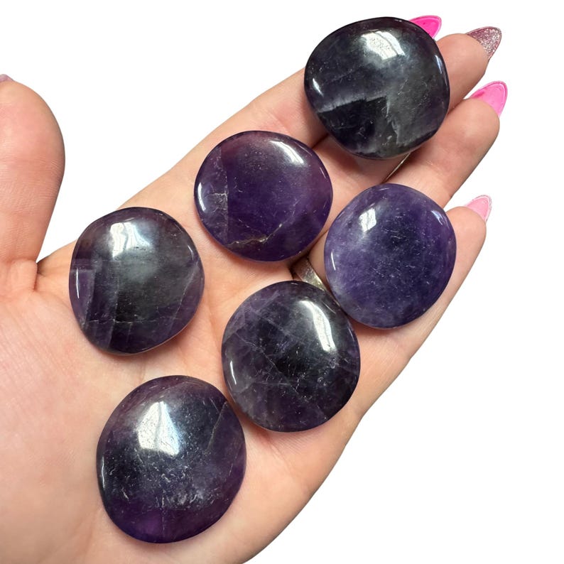 Gemstone Coin - Mini Crystal Worry Stone - Pocket Stone Amethyst