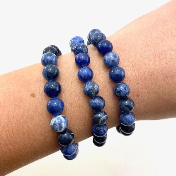 Lava Rock and Sodalite Men's Wrap Bracelet, Third Eye Chakra Bracelet