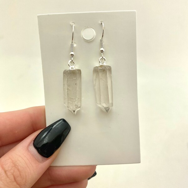 Quartz Point Earring Set, Dangle Quartz Earring, Clear Quartz Earring Set, J-12