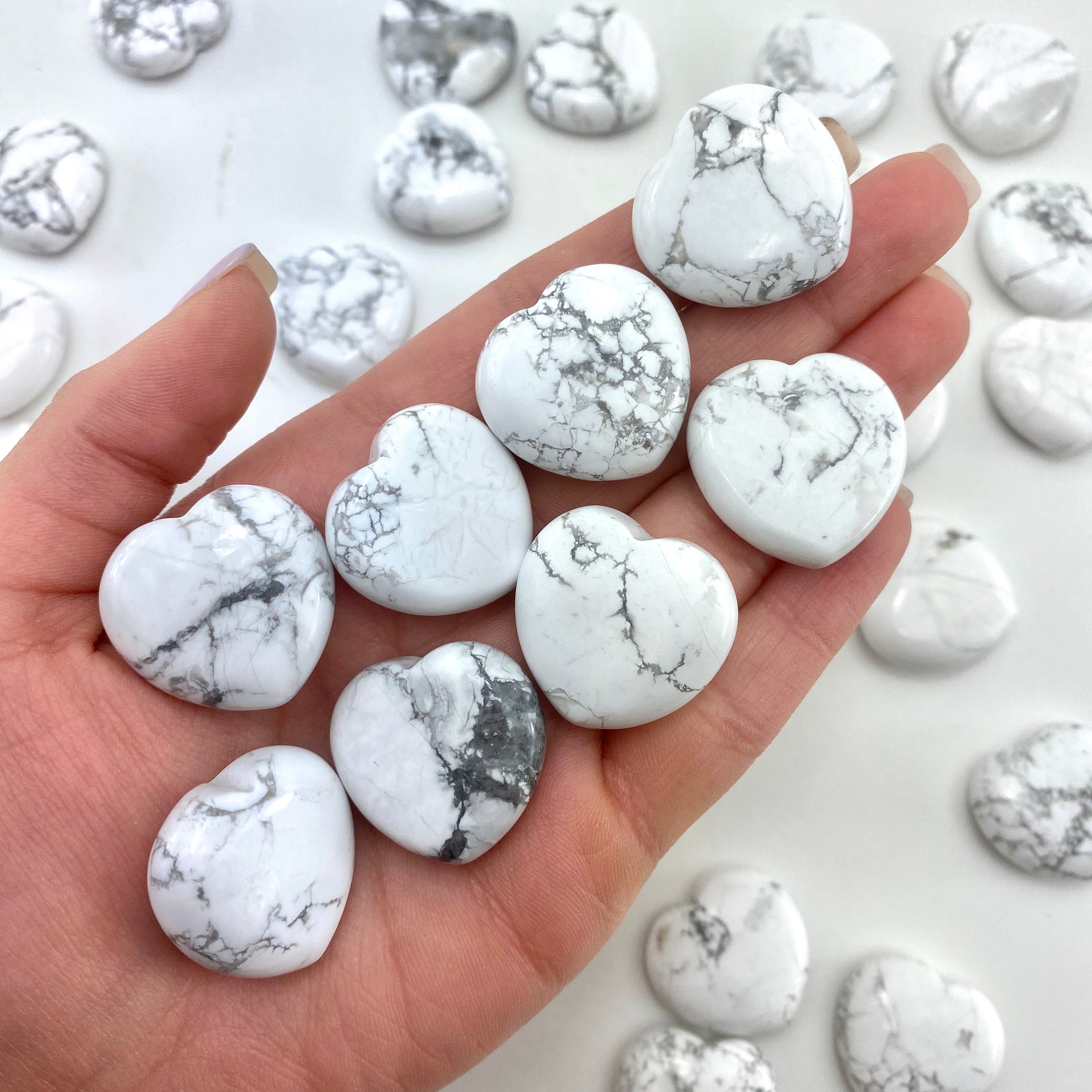 Howlite Heart, Gemstone Heart, Mini Howlite Heart, Pocket Howlite Hea…