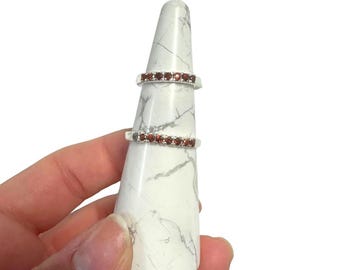 Sterling Silver Dainty Gemstone Ring - Natural Crystal Ring - Sterling Faceted Gemstone Ring