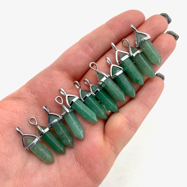 Green Aventurine Pendant, Dainty Aventurine Pendant, Gemstone Point Pendant, Aventurine Point Pendant, A-08