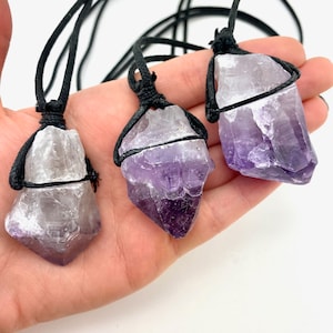 Amethyst Halskette, Amethyst auf Schnur, Amethyst Anhänger, Heilende Amethyst Halskette, J-79