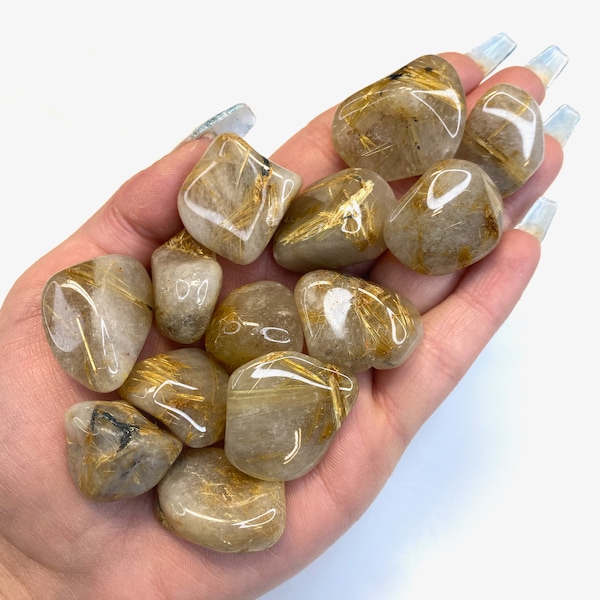 Golden Rutile Tumble, Tumbled Golden Rutile, Rutile Quartz, Tumbled Rutile Quartz, T-48