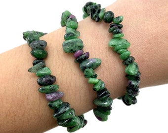 Ruby Zoisite Gemstone Bracelet, Ruby Zoisite Bracelet, Ruby Zoisite Chip Bracelet