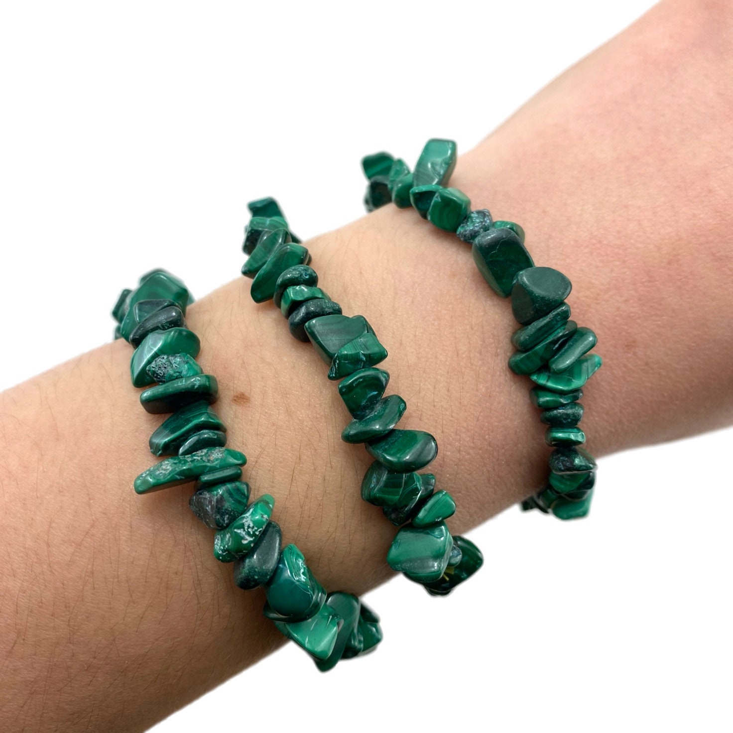 Malachite Gemstone Bracelet, Malachite Bracelet, Malachite Chip Brace…