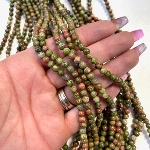 4mm Round Unakite Bead, Unakite Bead, Unakite Bead Strand, 16” Unakite Bead Strand