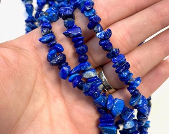 32” Lapis Lazuli Bead, Lapis Chip Bead Strand, Lapis Bead Necklace, Beaded Lapis