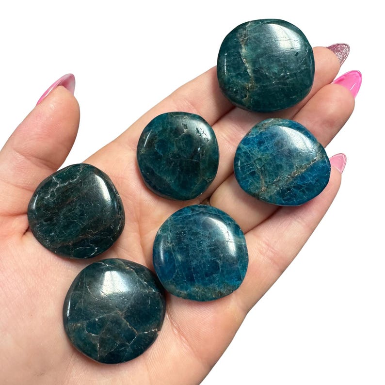 Gemstone Coin - Mini Crystal Worry Stone - Pocket Stone Apatite
