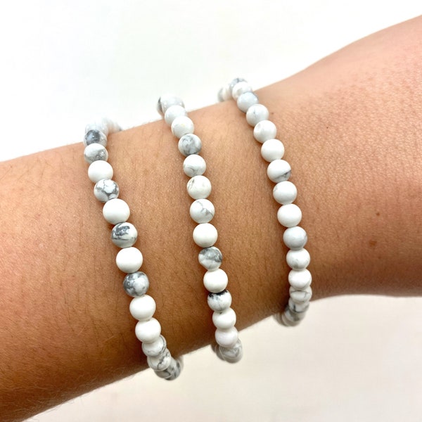 Zierliche Howlite Armband, Runde Perlen Howlite Armband, 3-4mm Howlite Armband, GA-27