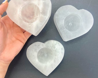 Selenite Heart Candle Holder, Satin Spar Candle Holder, Heart Tea Light Holder, Selenite Tea Light Holder