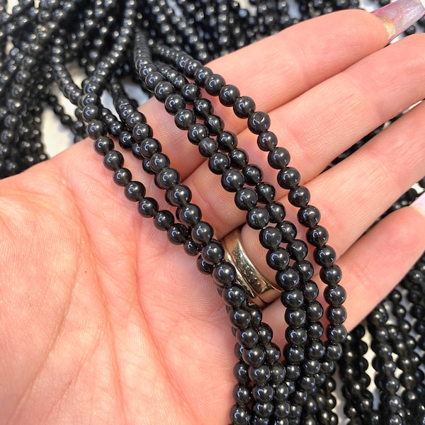 4mm Round Obsidian Bead, Obsidian Bead, Obsidian Bead Strand, 16” Obsidian Bead Strand