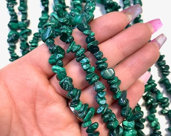 32” Malachite Bead, Malachite Chip Bead Strand, Malachite Bead Necklace, Beaded Malachite