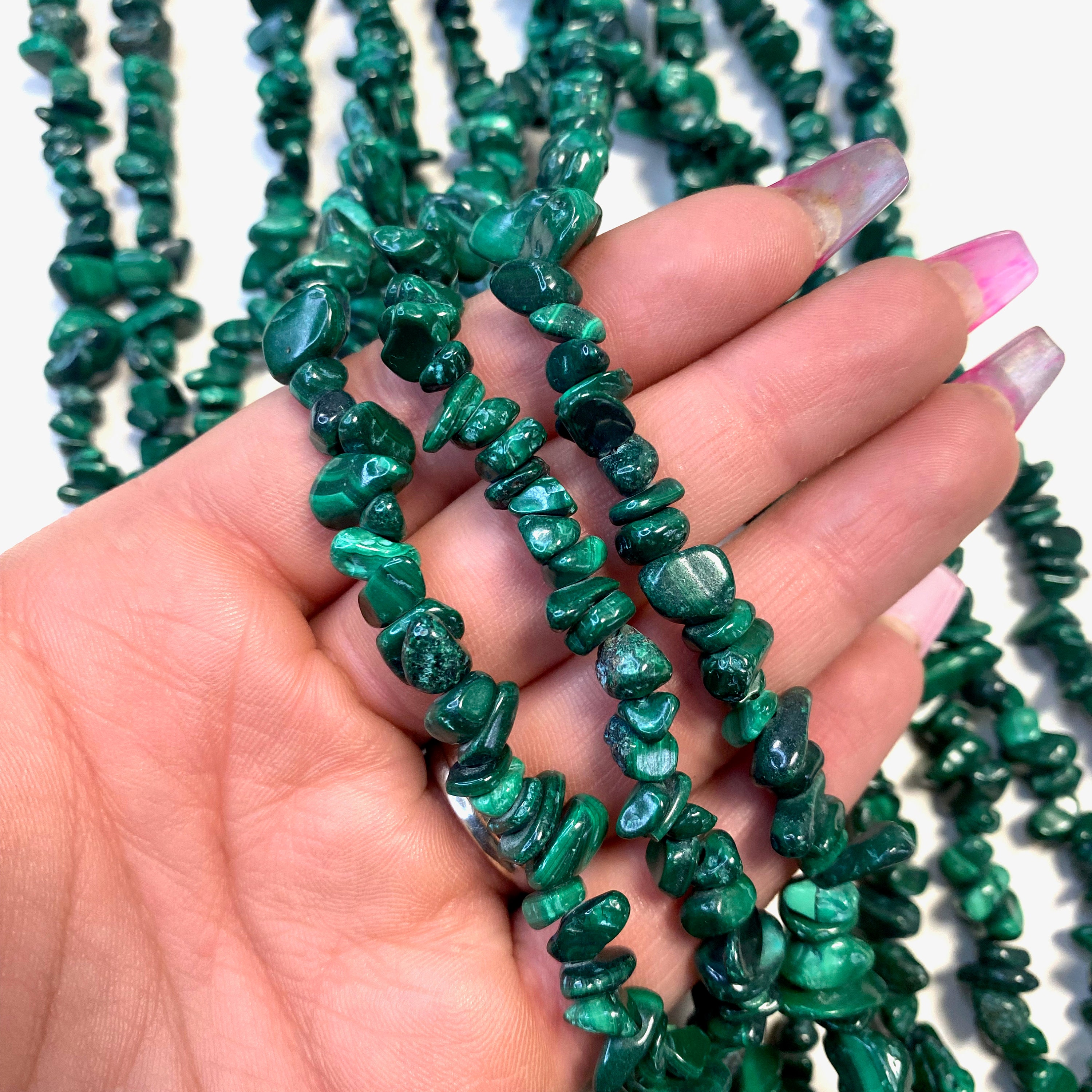 Lot - Two Malachite and Gold-Filled Beaded Necklaces Length of shorter: 18  in. (x 45.72 cm.)