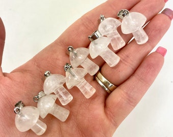 Clear Quartz Mushroom Pendant, Dainty Quartz Pendant, Polished Mushroom Quartz Pendant, A-59