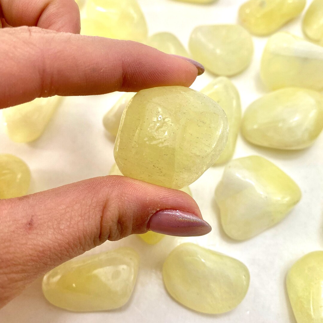 Sulfur Quartz Tumbled Stone, Tumbled Sulfur Quartz, Yellow Sulfur