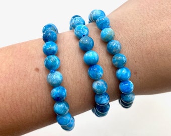 8mm Apatite Bracelet, Round Apatite Bracelet, Polished Apatite Bracelet, Apatite Gemstone Bracelet, GC-10