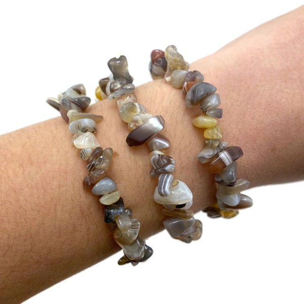 Botswana Agate Gemstone Bracelet, Banded Agate Bracelet, Agate Chip Bracelet, GE-61