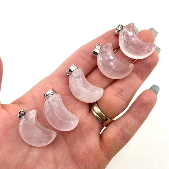 Rose Quartz Moon Pendant Dainty Rose 