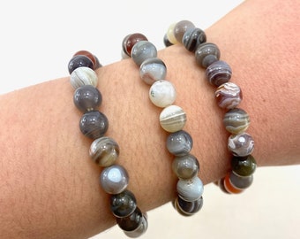 8mm Botswana Agate Bracelet, Round Botswana Agate Bracelet, Botswana Agate Gemstone Bracelet, GC-31