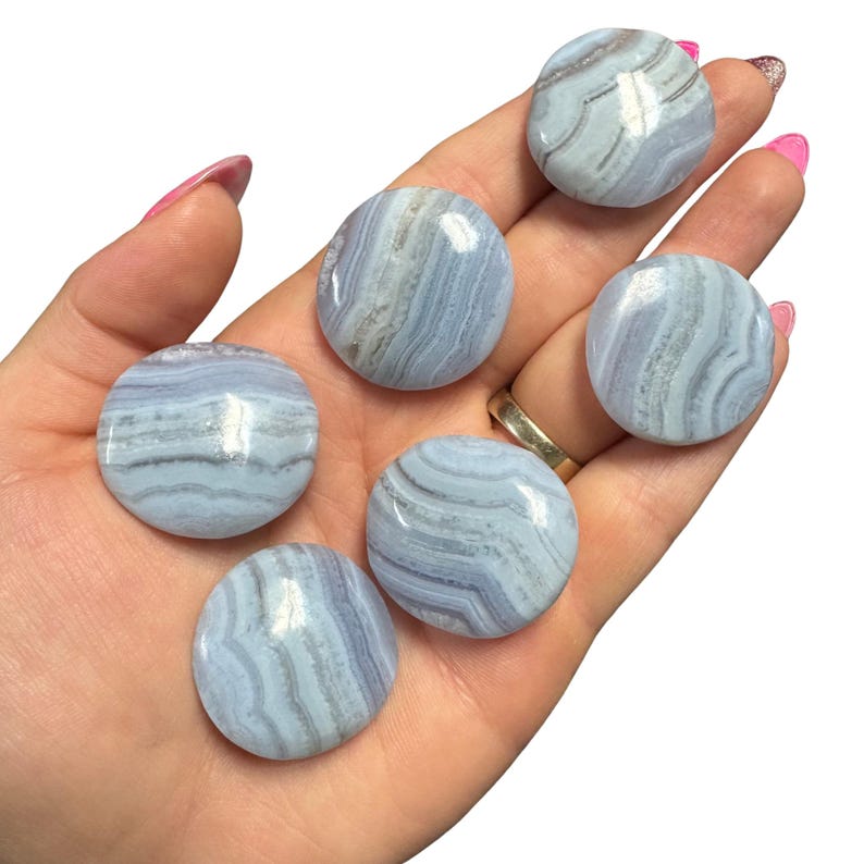 Gemstone Coin - Mini Crystal Worry Stone - Pocket Stone Blue Lace Agate