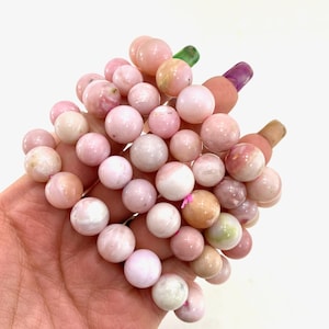 10mm Pink Opal Bracelet, Large Pink Opal Bracelet, Round Pink Opal Bracelet, A-03