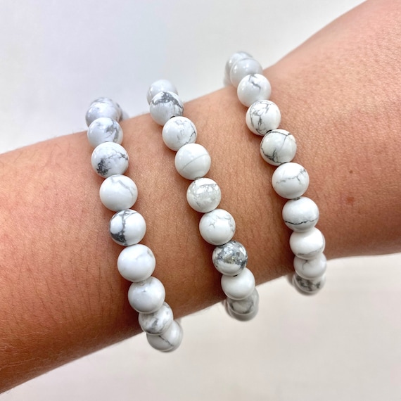 Adjustable Stone Bracelet with 10mm Bead Size - White Howlite – rant and  rave hollywood