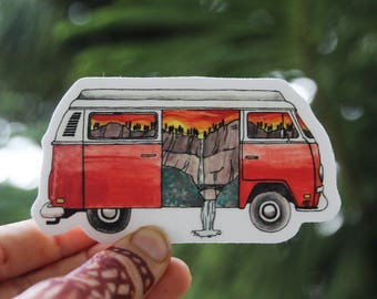 Vanlife Sticker, Weatherproof Vinyl Sticker, Multnomah Falls Original Artwork, Oregon Adventure Sticker, Car Decal, PNW Sticker