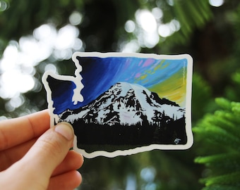 Washington Mount Rainier Sticker, Waterproof Vinyl Sticker, Original Art Sticker, Laptop Decal, Car Decal, PNW Sticker, Adventure Sticker
