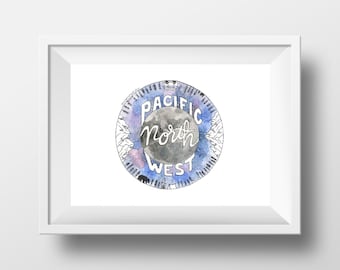 Pacific Northwest Print, Original Watercolor Art Print, 11.5"x 8.75" Glossy Print