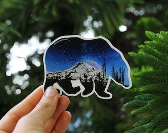 Mount Hood Bear Sticker, Waterproof Vinyl Sticker, Original Art Sticker, Laptop Decal, Car Decal, PNW Sticker, Adventure Sticker