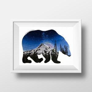 Mount Hood Bear  Print, Original Art Print, 11.5&quot;x 8.75&quot; Glossy Print