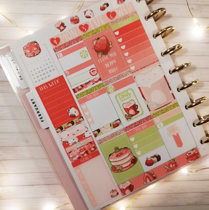 Strawberry love Weekly sticker kit for Classic Happy Planner Erin Condren Vertical Filofax and more Kikki K