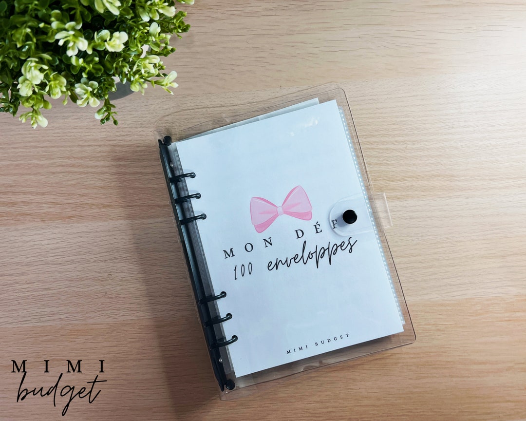 Classeur Défi 100 Enveloppes A5 - Budget, économies, Avec Stylos Et Feuilles - Cuir PU, Rose