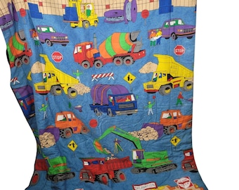 VTG Twin Comforter Construction Dump Trucks Primary Color Excavator Cement 86x62