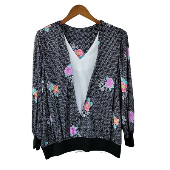 Vintage 90s Size 18W 1X Shirt Top Floral Rose Cot… - image 1