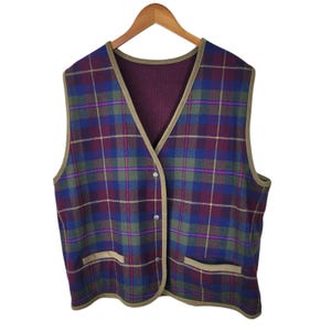 Vintage Pendleton Rutig Ullmanchester Vändbar Väst Plus 2X Tartan Röd Grön