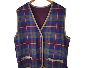 Kamizelka dwustronna Vintage Pendleton Plaid Wool Corduroy Plus 2X Tartan Red Green
