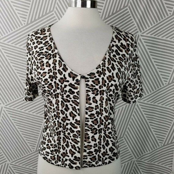Vintage size Medium Cardigan Top Stretch Leopard … - image 1