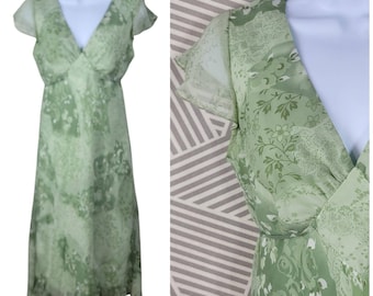 Vintage 90s Party Slip Dress size 8/10 Grunge alt Floral Green Layered Tie Back