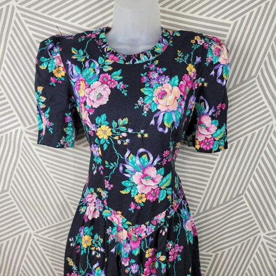 Vintage 80s Party Dress size 4/6 Small Floral Mid… - image 3