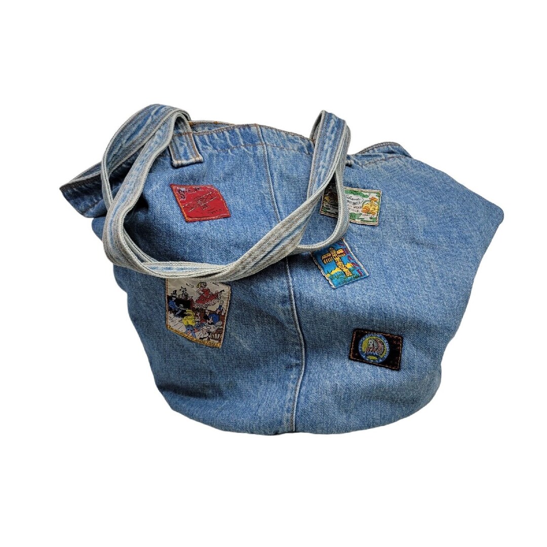 Vintage 80s Shane Jean Denim Purse Bag Patches Tote Shopper Etsy