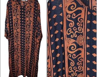 Sukienka Vtg Nubian Muumuu Kaftan, rozmiar uniwersalny, średni, duży, XL, 1X, 2X, lekka, plemienna
